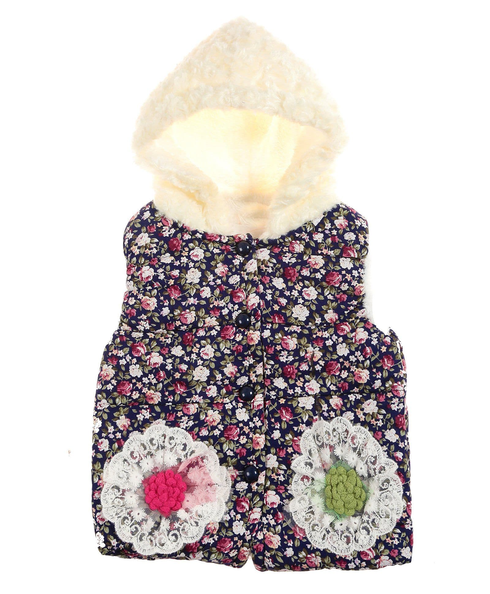 Zonko Style Floral Printed Patch Work Baby Jacket - Blue