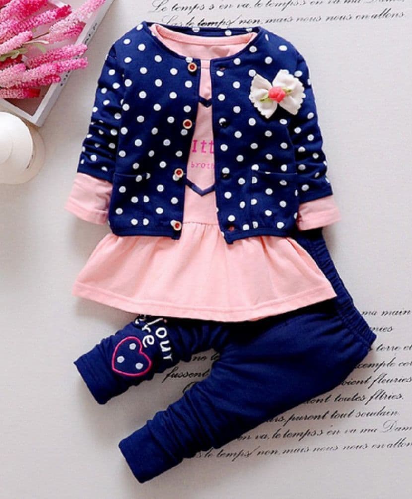 Dells World Polka Dot Jacket With Top & Bottom Set - Blue & Pink