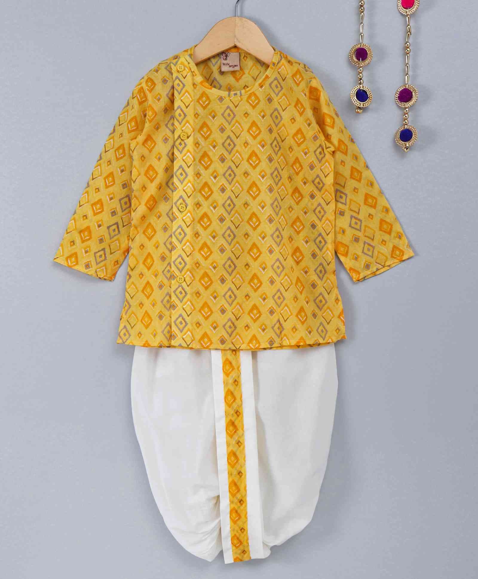 Little Aryan Dhoti Kurta Set Ikat Pattern