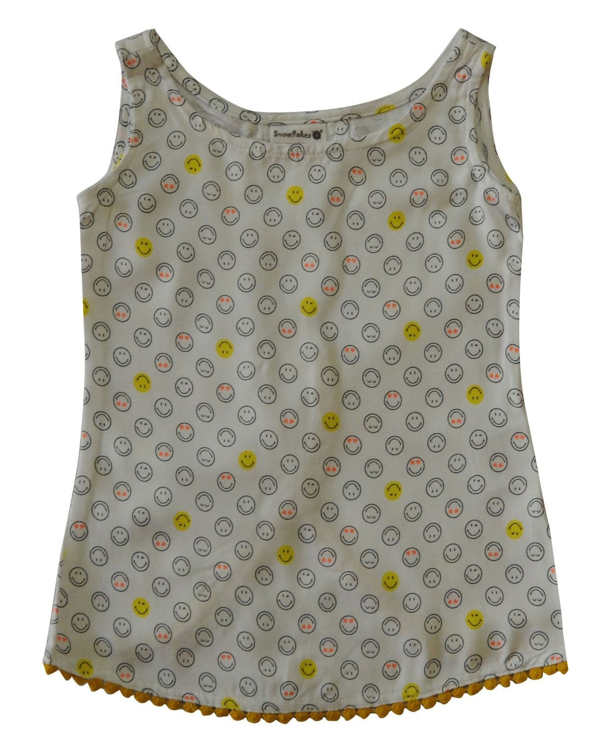 Snowflakes Smiley Printed Sleeveless Top - Grey