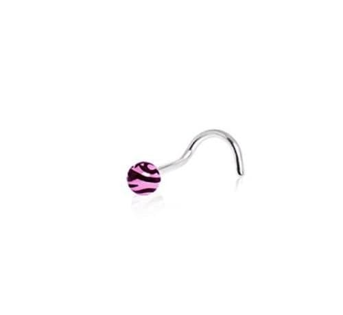 20g (0.8 mm) x 3 mm Pink Zebra Print Ball Nose Screw Stud Bar Ring Pin - Surgical Steel