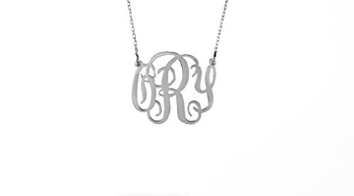 Handmade Personalised Monogram 3 Initials Name Necklace-925 Sterling Silver 1.50 inches (Sterling Silver, 16 IN)