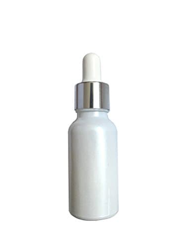 Glass Dropper Bottles with Child Proof Caps (Gloss White with Silver Cap 20ml - 10 Pack)