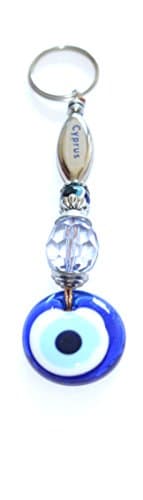 CYPRUS EVIL EYE KEYCHAIN WITH EVIL EYE BEAD (nazar hamsa keychain). HAND MADE DANGLING EVIL EYE FOR KEYS OR TO HANG FROM DOOR OR TO KEEP EVIL SPIRITS AWAY