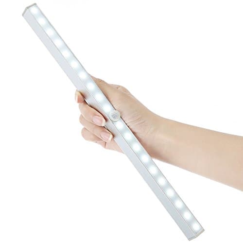 VIAEON 20-LED Wireless Motion Sensing Night Light Closet Cabinet LED Night Light Stairs Light Step Light Infrared PIR Highly Sensitive Energy Saving Lamp Light Bar (Battery Operated) - Silver