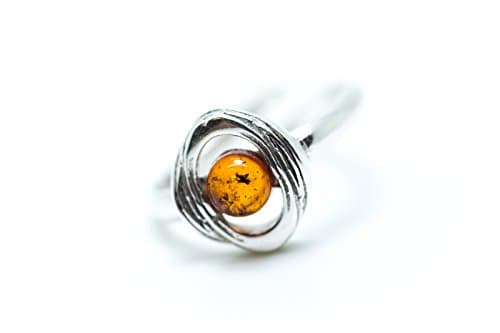 Minimal Baltic Amber Ring, Adjustable Handmade Amber & Sterling Silver Ring