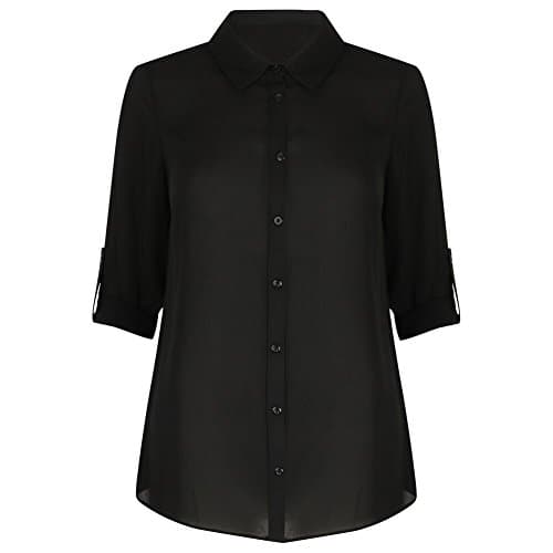 Ex Lipsy Black Smart Roll Up Button Blouse Top Tunic Shirt Size 8 10 12 14 16 18 (UK 12)