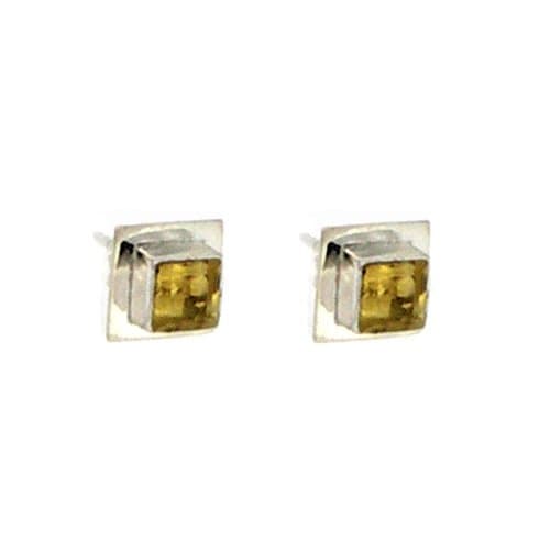 Nova Silver Bemine Double Set Square Stud Earrings With Facetted Citrine