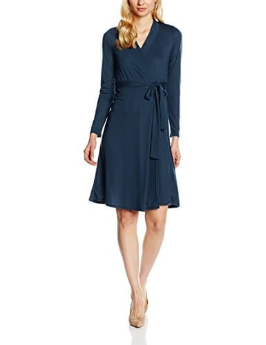HotSquash Hot Squash Women's Wrap Plain Long Sleeve Dress, Blue (Woodland Teal), 16