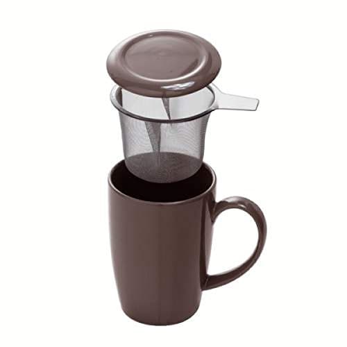 Tea Strainer Tea Cup with Filter and Lid, Taupe