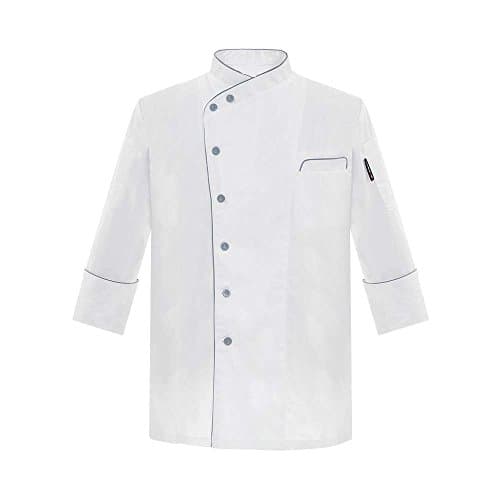 Chefs Apparel single breasted white chef jackets long sleeve contrast piping chef uniforms 813403(6 sizes available) (XL Chest 114cm/45" Waist 112cm/44")