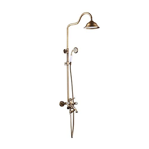 Multifunction Antique Shower Set - Wall Mounted Riser Rail Round Copper Faucet Shower Kit