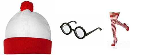Womens Wheres Wally 3 Piece Set Instant Kit Hat Glasses And Socks Fancy Dress (RBFashionsClothing)