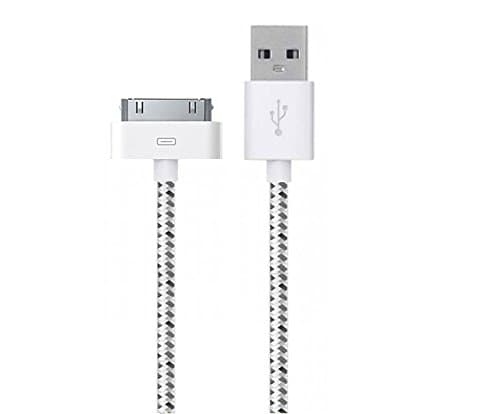 PACK 4 lot 4 pcs 3 Feet 30 Pin Nylon Braided Premium USB Charging Data Sync Cable for Apple iPod, iPhone, and iPad (3FT White Nylon Cable)