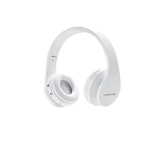 Bluetooth Wireless Headset NASSONBO Over-ear Stereo Lightweight Headphones with Microphone for Kids Adult Music Streaming for FM Radio MP3 MP4 PC Tablets Mobiles (White)