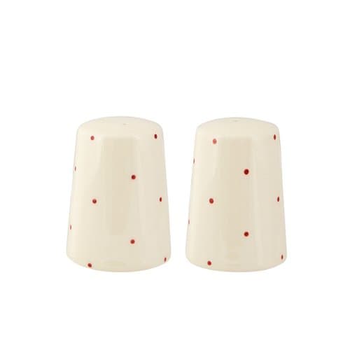 Little Red Dot Earthenware Salt and Pepper, Set of 2, Red/ Cream