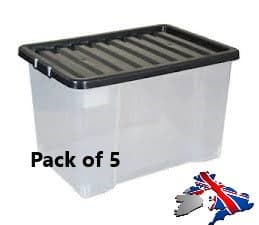 35L Large Big Plastic Storage Clear Box - Strong &amp; Stackable boxes - Pack of 3