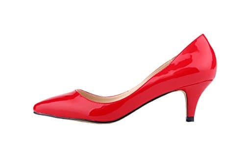 HOOH Women's Pointed-Toe Slip Candy Color Kitten Work Pump-red-40