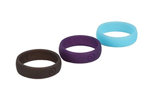 Women's Silicone Wedding Ring for Active Lifestyles Is Flexible, Safe & Durable Silicone Wedding Band, Coffee, Aqua & Purple, US Ring Sizes 9, 3 Pieces
