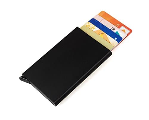 Vanlemn RFID Blocking Credit Card Holder,Metal Automatic Pop-up Credit Card Protector Travel Thin Aluminum Metal Wallet Case for Credit Cards Mens And Women (Black)