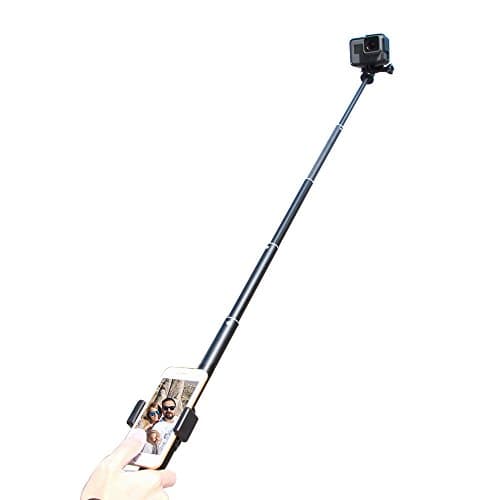 Wireless Bluetooth Remote Selfie Stick with Tripod Stand for Gopro Hero 6/5/4/3/2/1, Pole for iPhone 8/7 Plus/7/6/ 6s/6 Plus iOS &amp; Android Smartphones. (Black)