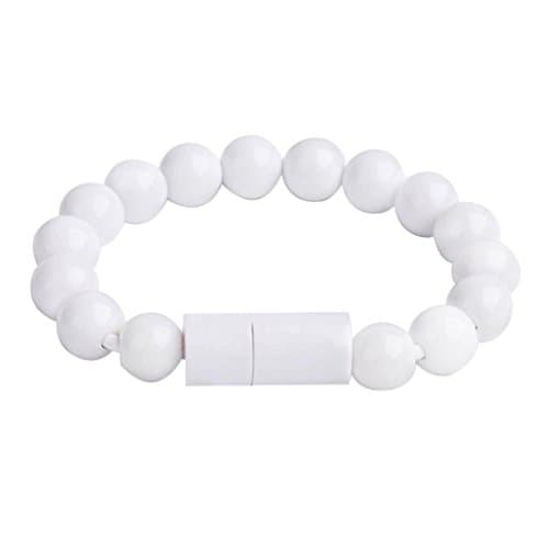 Qprods - USB Data Cable Bead Bracelet Wristband for iPhone 5/6/7 for charging and high speed data transfer. White