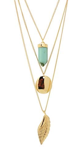 Golden Multi-Chains Pendant Necklace with Turquoise Shard