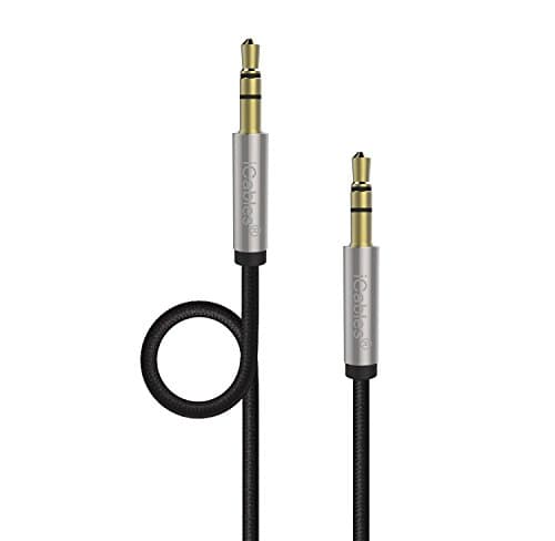iCablesAux Cable 3.5mm Audio Cable - Jack to Jack cable / Braided Auxiliary Cable - Works with Portable speakers, Car Stereo, Mobile MP3 / MP4 Players, PC / Laptop and more - Audio Jack / AUX Lead / Car Aux cable - Length = 1.6ft / 0.5M
