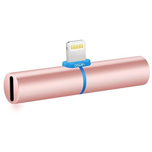 DISDIM iPhone 7 Lightning to 3.5mm Audio Aux Charger Headphone Jack Adapter, 2 in 1 T-Type Listening Music and Fast Charger at the Same Time for iPhone 7 / iPhone 7 Plus / 6 – Support iOS 10.3.2 (Rose Gold)