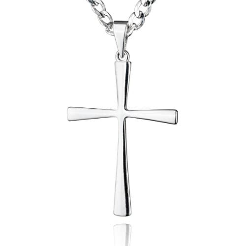 STERLL Man silver Chain Sterling silver 925 Cross pendant 21.65in jewelry case, Gift ideas for men