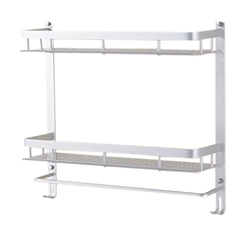 Aluminum 2 Tier Wall Mounting Rack Bathroom Rack with Hooks