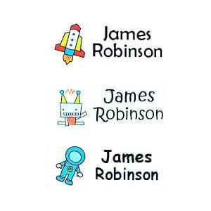 45 Space design Personalised Stick on Waterproof - Water bottle Name Tags/Labels for kids for stationary, lunch boxes, folders etc
