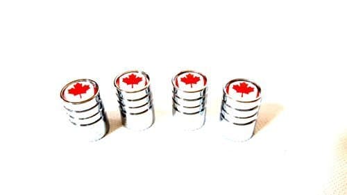 4x Schrader Valve Cap Valve Caps Chrome with Canada Flag Canada Logo CDN Valve for all Vehicles Cars, Trucks, Bus Models Set of 4