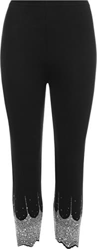 Star Trendz Womens Sequin Leggings Stretch Elasticated Silver Gold Pants Sizes 12-26 (XL (UK 16-18), Black Silver)