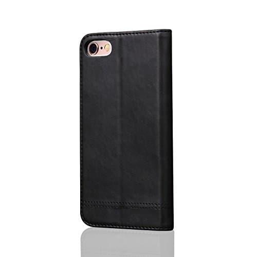 for Apple iPhone 6 / 6s Genuine Leather Case, CuckooCase® Full Body Front and Back Drop Proof Flip Cover Folio Kickstand Shockproof Phone Sleeve Ultra Thin Slim Wallet Card Holder Shell, Black