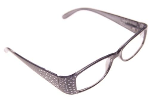 Ladies Black Sparkle Reading Glasses Specs with Black Case Strength +1 Starburst Starlight