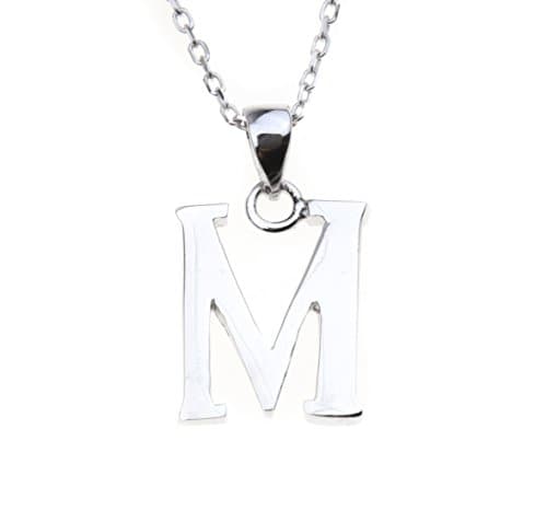 925 Sterling Silver Letter "M" Alphabet Necklace 18“