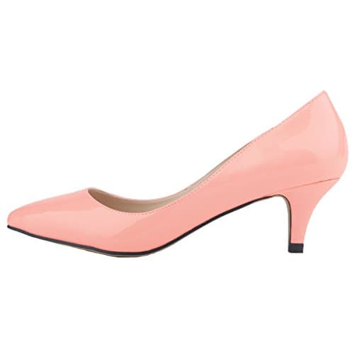HOOH Women's Pointed-Toe Slip Candy Color Kitten Work Pump-pink-37