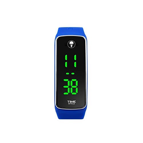 Time Style Blue LED Watch with Clear Green Digital Display - Stylish Sports Fashion Design, 30m WR, Gift Box + 1 Year Guarantee