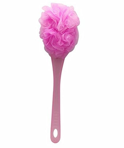 Minalo 18in Long Plastic Handle Nylon Mesh Brush/body Back/bath Shower Puff Large Head (Pink)