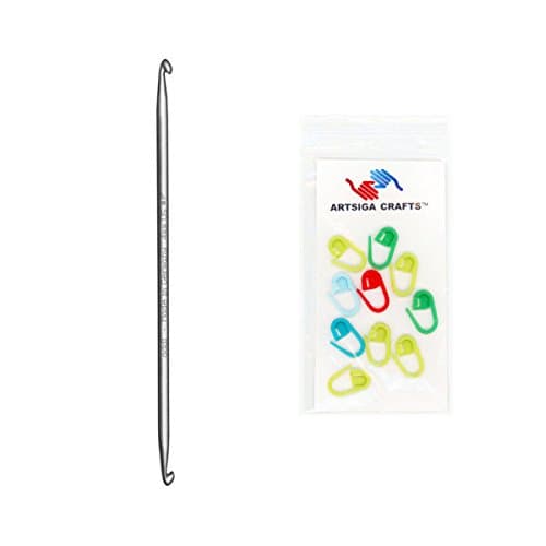 addi Bundle: Double Ended 6-inch (15cm) Crochet Hook Size US I (5.50 mm) + 10 Artsiga Crafts Stitch Markers