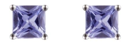 9ct White Gold Tanzanite 3mm Square Claw Set Stud Earring