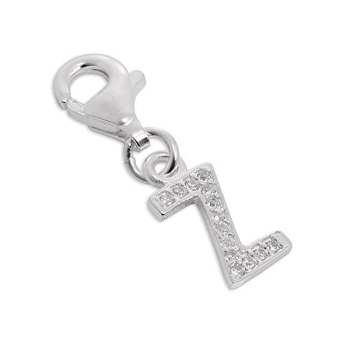 Small Sterling Silver &amp; CZ Crystal Initial Letter Z Clip-on Charm