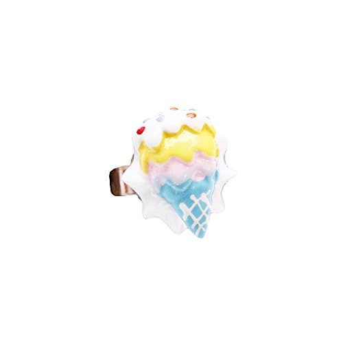 Yellow Ice Cream Silver Blue Ring - Adjustable Size - Ice Cream Ice Cream Ice Gun Kitsch Summer A