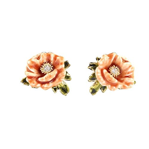 Women's Ear Nail Eardrop Enamel Glaze Peony Flower Diamond Stud Earrings 925 Silver Needle Hypoallergenic Women's Accessories,A