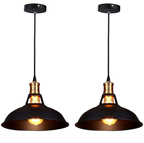 Retro Industrial Edison Simplicity Mini Metal Pendant Light 1 Light Antique Finish with Metal in Old Factory Style (2 Sets Black)