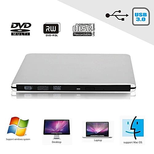 CDC®High Speed USB 3.0 Ultra Slim Portable External DVD\CD-RW DVD\CD-ROM Drive Player Writer Rewriter Burner for Macbook Air, Macbook Pro, Dell, Acer laptops, desktops and PC - Not Suitable for Table