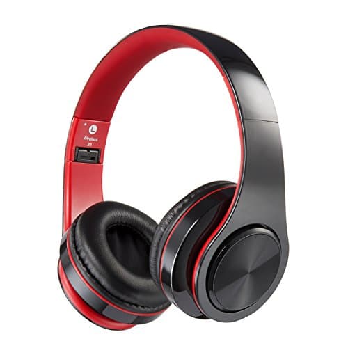 Bluetooth Headphones Over Ear, Hi-Fi Stereo Wireless Headset, Foldable, Soft Memory-Protein Earmuffs, w/ Built-in Mic and Wired Mode for iPhone iPad iPod Laptop (Perfect As Gift) (Red)
