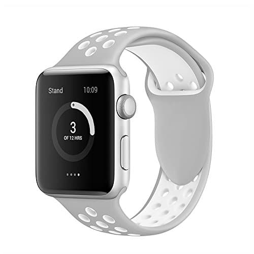 Apple Watch Strap 38mm,Soft Silicone Band Replacement Wrist Strap for Apple Watch Sport Series 3 Series 2 Series 1 (38mm Silver/White)