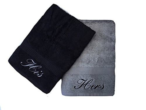 Embroidered His & Hers Black and Grey Hand Towels Pair